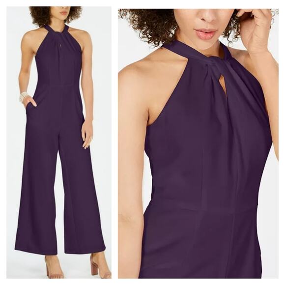 Julia Jordan Twist-Front Halter Jumpsuit Plum Purple size 10 - Picture 1 of 4